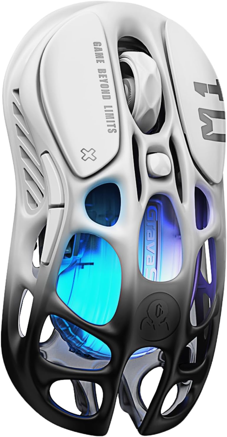 GravaStar Mercury M1 Pro – Souris Gamer sans Fil Ultra-Légère en Alliage de Magnésium, 26 000 DPI, Capteur PAW3395DM, Connexion Triple Mode, 4K, Jusqu'à 200h d'Autonomie - Gradient Noir