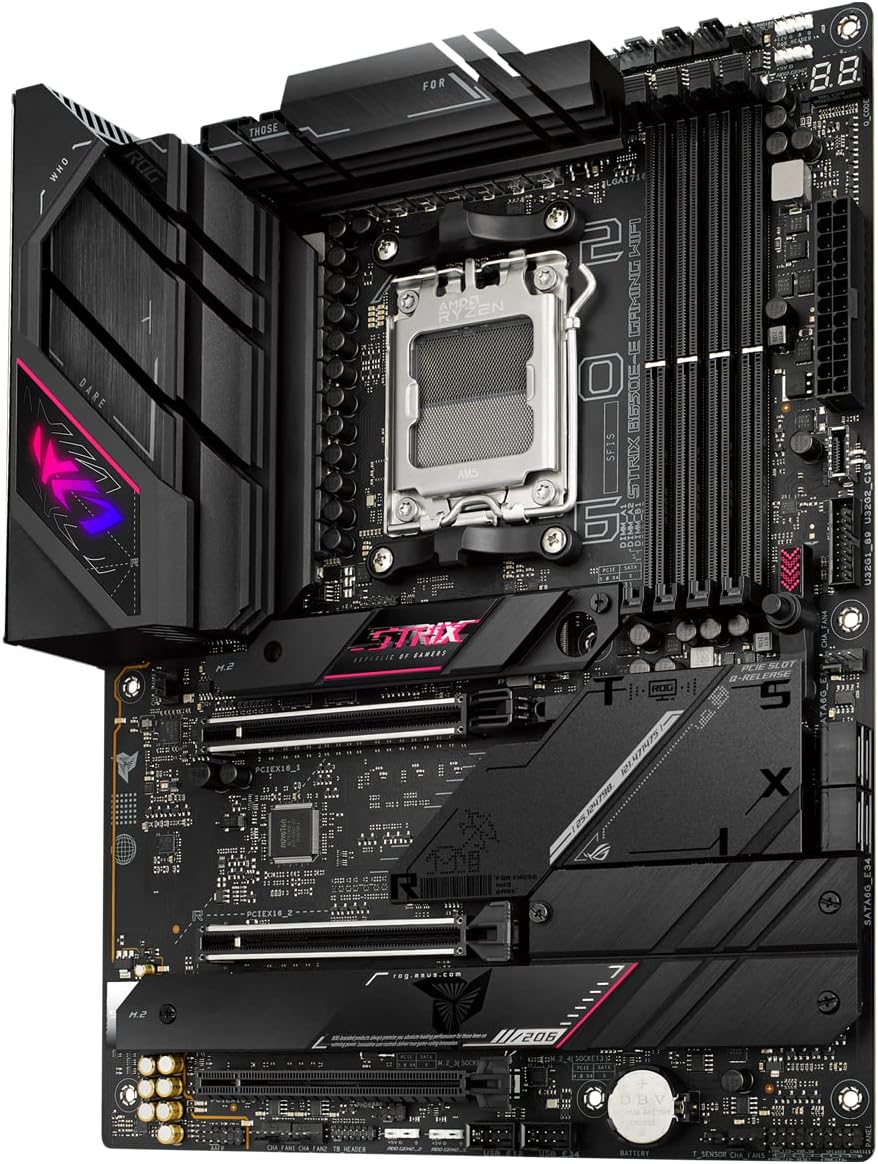 ASUS ROG STRIX B650E-E GAMING – Carte mère AMD Ryzen AM5 ATX (16+2 phases d'alimentation, DDR5, 4 x M.2, PCIe 5.0, WiFi 6E, 2.5G LAN, USB 3.2 Gen 2x2 Type-C rear I/O port, Aura Sync RGB)