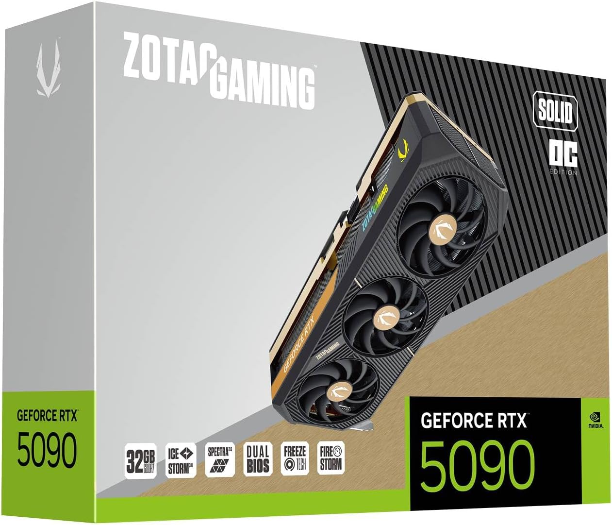 ZOTAC Gaming GeForce RTX 5090 Solid OC DLSS 4 32GB GDDR7 512-bit 28 Gbps PCIE 5.0 Gaming Graphics Card, IceStorm 3.0 Advanced Cooling, Spectra 2.0 ARGB Lighting, ZT-B50900J-10P