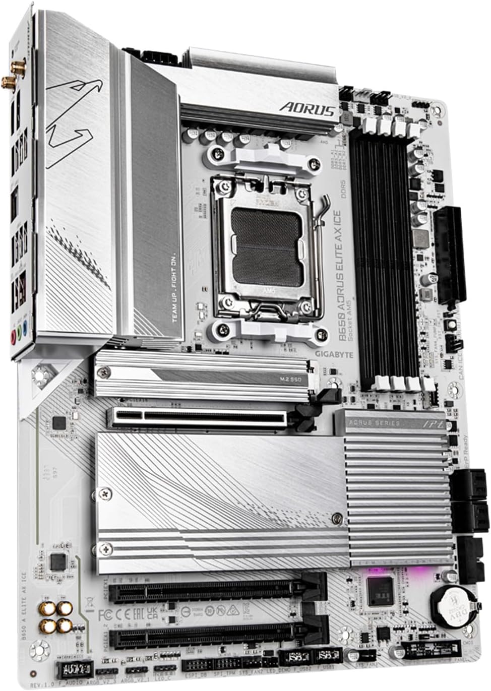 GIGABYTE B650 AORUS Elite AX Ice (AM5/ LGA 1718/ AMD/ B650/ ATX/Garantie 5 ans/DDR5/Triple M.2/PCIe 5.0/USB 3.2 Gen2X2 Type-C/WiFi 6E/2.5GbE LAN/Snow White/EZ-Loquet/Carte mère)