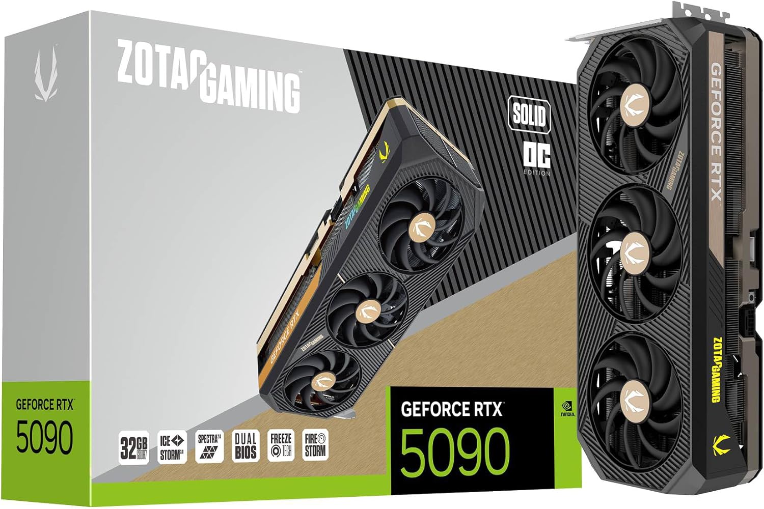 ZOTAC Gaming GeForce RTX 5090 Solid OC DLSS 4 32GB GDDR7 512-bit 28 Gbps PCIE 5.0 Gaming Graphics Card, IceStorm 3.0 Advanced Cooling, Spectra 2.0 ARGB Lighting, ZT-B50900J-10P