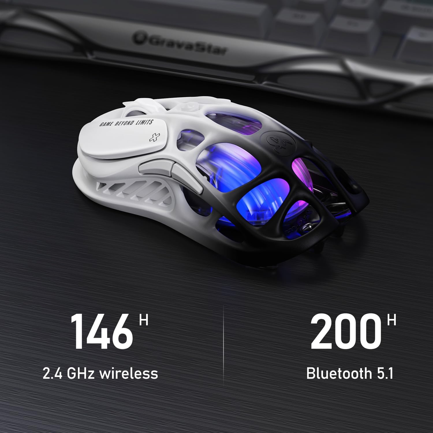 GravaStar Mercury M1 Pro – Souris Gamer sans Fil Ultra-Légère en Alliage de Magnésium, 26 000 DPI, Capteur PAW3395DM, Connexion Triple Mode, 4K, Jusqu'à 200h d'Autonomie - Gradient Noir