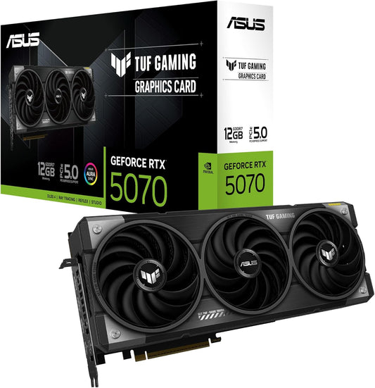Asus TUF Gaming GeForce RTX 5070 12GB GDDR7 – Carte Graphique Gaming (PCIe 5.0, HDMI, Display 2.1, 3.125 Slot, Ventilateurs axiaux, revêtement Protecteur PCB)
