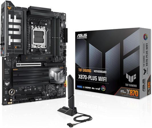 ASUS TUF Gaming X870-PLUS Carte mère WiFi AMD AM5 X870 ATX, 16+2+1, 80A SPS Power Stages, DDR5, PCIe 5.0 Ready, Quatre emplacements M.2, Wi-FI 7, LAN 2,5 Go, HDMI, USB4® 40 Gbit/s, SATA 6 Gbit/s, USB
