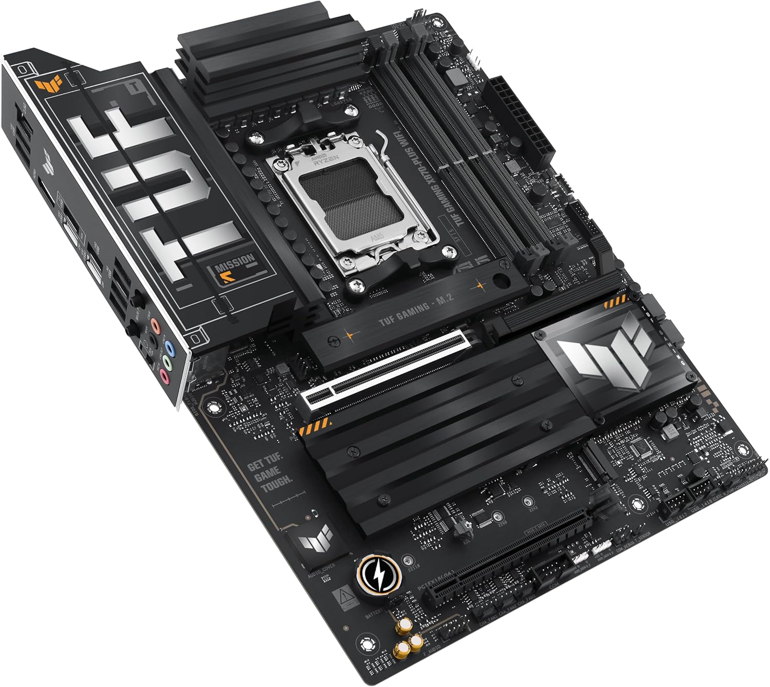 ASUS TUF Gaming X870-PLUS Carte mère WiFi AMD AM5 X870 ATX, 16+2+1, 80A SPS Power Stages, DDR5, PCIe 5.0 Ready, Quatre emplacements M.2, Wi-FI 7, LAN 2,5 Go, HDMI, USB4® 40 Gbit/s, SATA 6 Gbit/s, USB