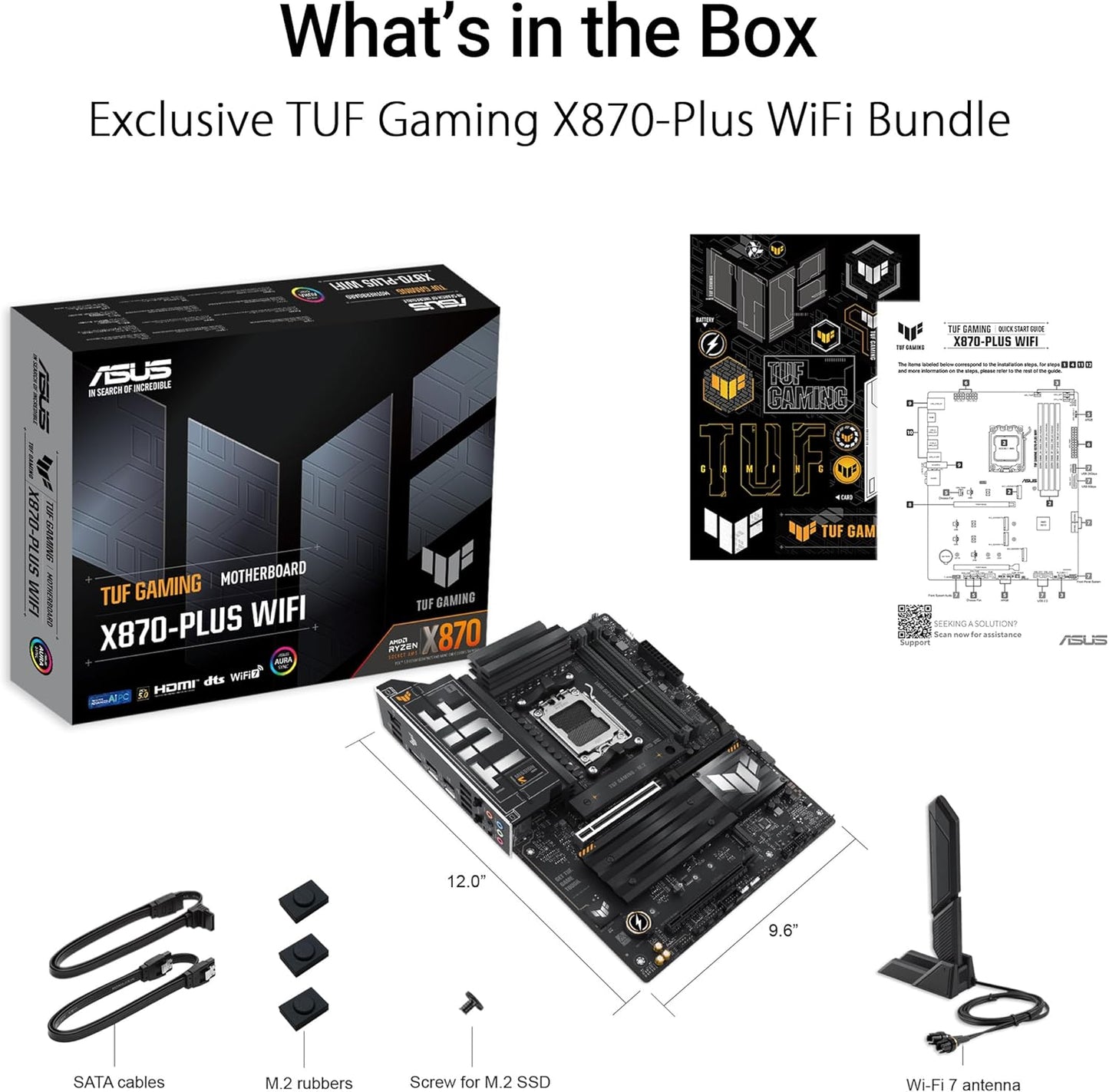 ASUS TUF Gaming X870-PLUS Carte mère WiFi AMD AM5 X870 ATX, 16+2+1, 80A SPS Power Stages, DDR5, PCIe 5.0 Ready, Quatre emplacements M.2, Wi-FI 7, LAN 2,5 Go, HDMI, USB4® 40 Gbit/s, SATA 6 Gbit/s, USB