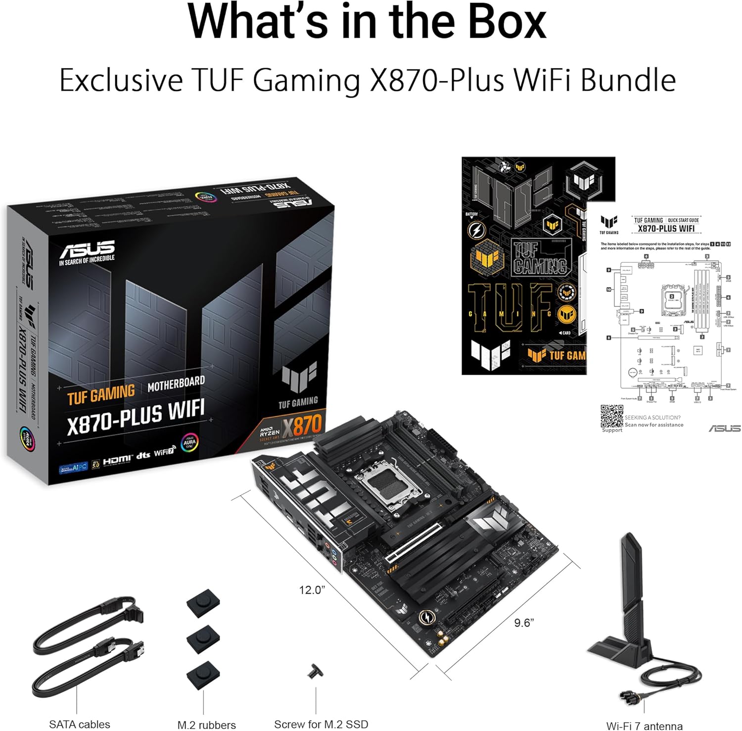 ASUS TUF Gaming X870-PLUS Carte mère WiFi AMD AM5 X870 ATX, 16+2+1, 80A SPS Power Stages, DDR5, PCIe 5.0 Ready, Quatre emplacements M.2, Wi-FI 7, LAN 2,5 Go, HDMI, USB4® 40 Gbit/s, SATA 6 Gbit/s, USB