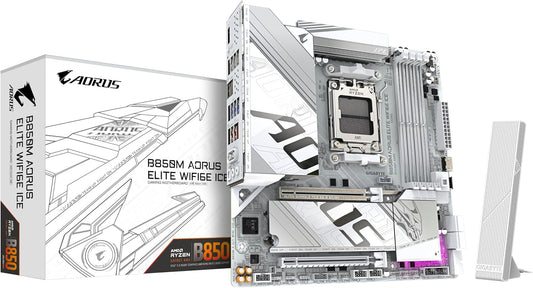 GIGABYTE B850M AORUS Elite WIFI6E Ice Carte Mère - Processeurs AMD Ryzen Série 9000, 12+2+1 Phases VRM numériques, jusqu'à 8200MHz DDR5 (OC), 1xPCIe 5.0 + 1xPCIe 4.0 M.2, WiFi 7, USB 3.2 Gen 2