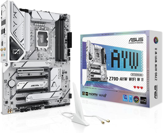 ASUS Z790-AYW Carte mère WiFi W II Intel Z790 (LGA 1700) ATX avec PCIe® 5.0, 3X M.2, 12+1 DrMOS, DDR5, WiFi 6, LAN 2,5 Go, HDMI, USB 10 Gbps Type-C®, USB 10 Gbps Type-C®, Thunderbolt™, USB4®, Aura