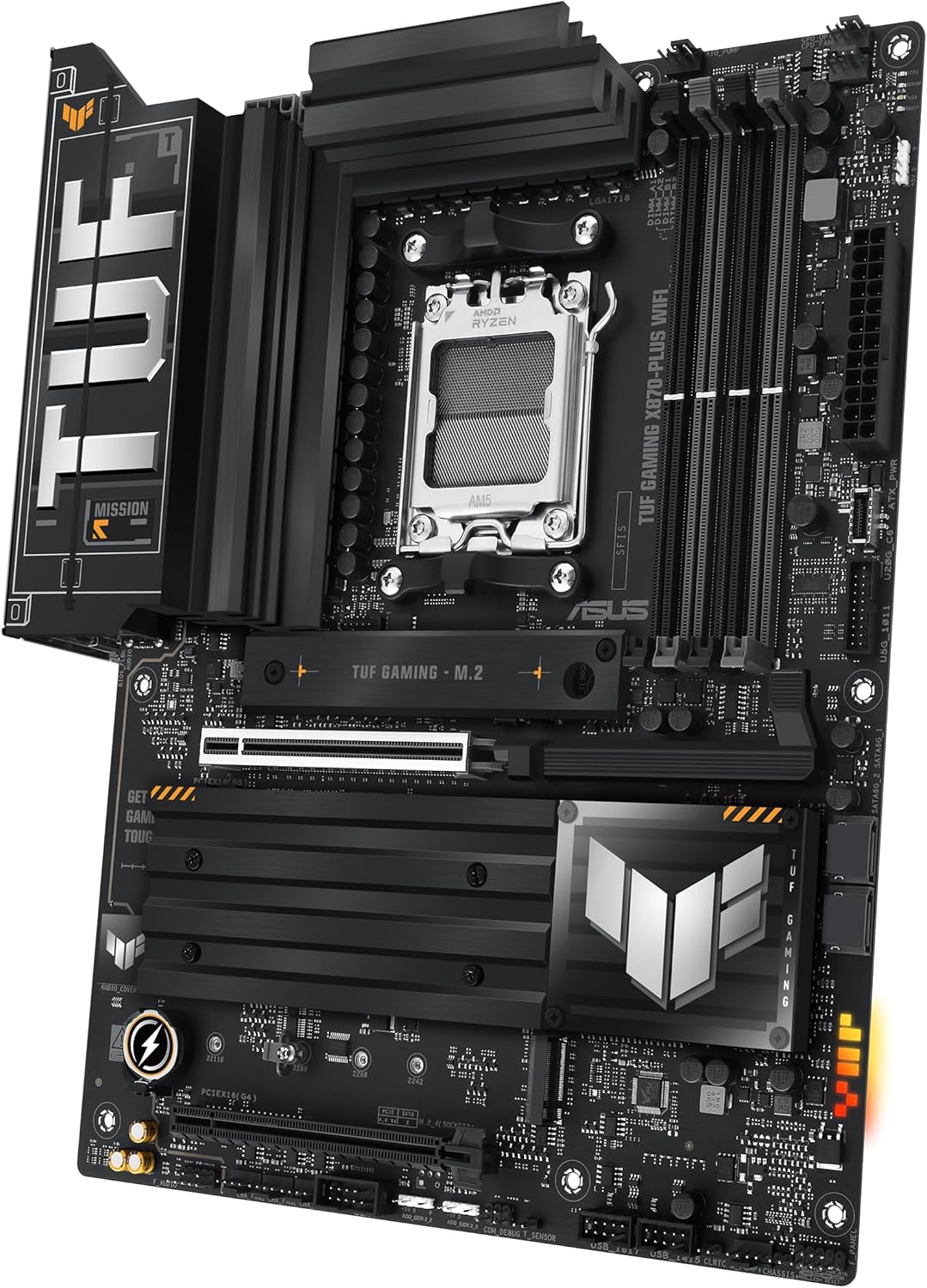 ASUS TUF Gaming X870-PLUS Carte mère WiFi AMD AM5 X870 ATX, 16+2+1, 80A SPS Power Stages, DDR5, PCIe 5.0 Ready, Quatre emplacements M.2, Wi-FI 7, LAN 2,5 Go, HDMI, USB4® 40 Gbit/s, SATA 6 Gbit/s, USB