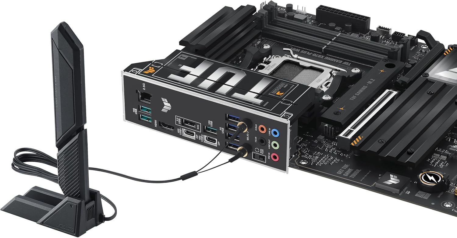 ASUS TUF Gaming X870-PLUS Carte mère WiFi AMD AM5 X870 ATX, 16+2+1, 80A SPS Power Stages, DDR5, PCIe 5.0 Ready, Quatre emplacements M.2, Wi-FI 7, LAN 2,5 Go, HDMI, USB4® 40 Gbit/s, SATA 6 Gbit/s, USB