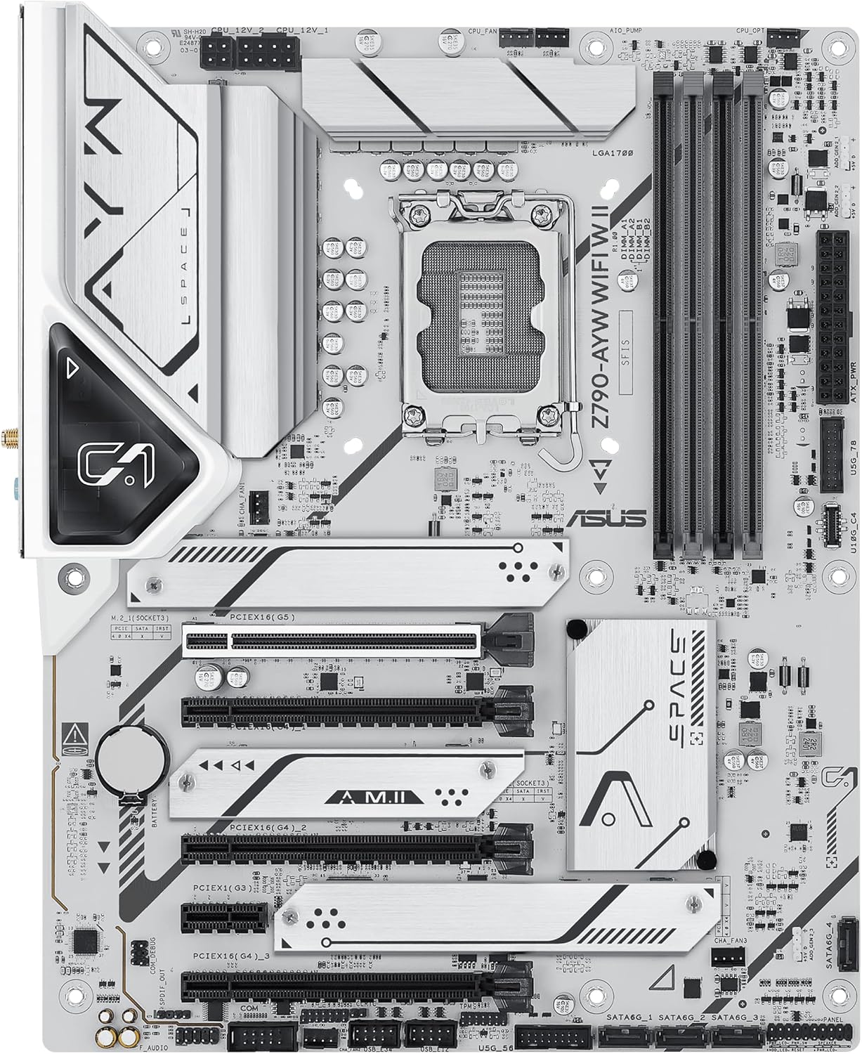 ASUS Z790-AYW Carte mère WiFi W II Intel Z790 (LGA 1700) ATX avec PCIe® 5.0, 3X M.2, 12+1 DrMOS, DDR5, WiFi 6, LAN 2,5 Go, HDMI, USB 10 Gbps Type-C®, USB 10 Gbps Type-C®, Thunderbolt™, USB4®, Aura